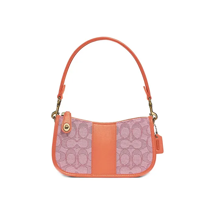 COACH Swinger Fabric With Leather Portable Crossbody Shoulder Bag Mahjong Bag Women
s Orange 
Pink Monogram