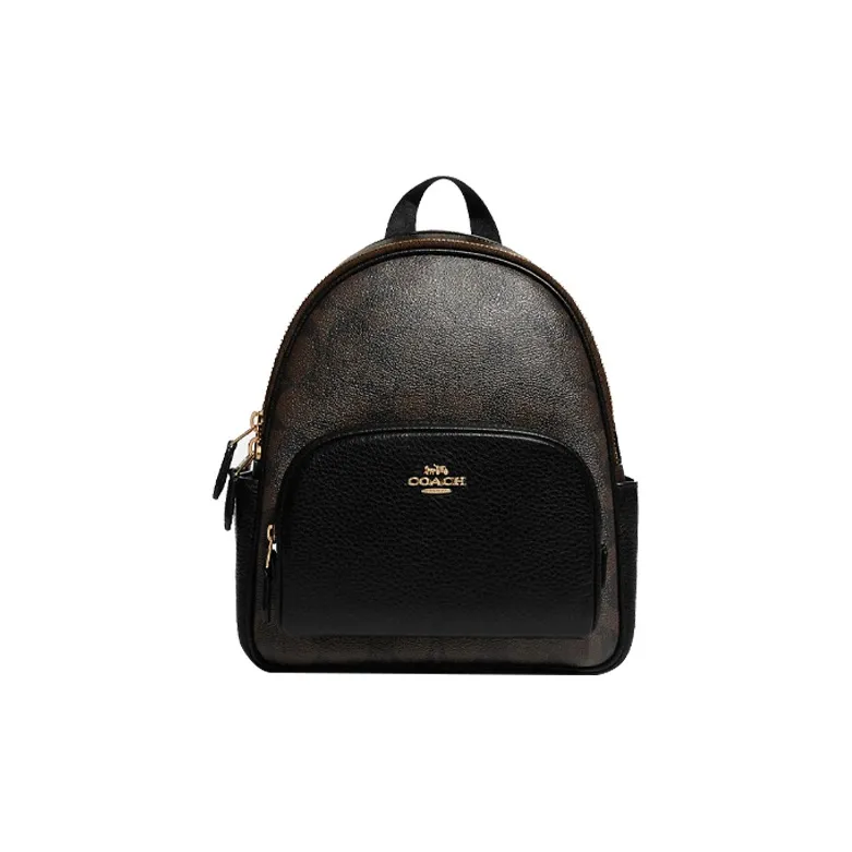 COACH Court Canvas With Leather Backpack Small Size Women's Dark Gray & Black