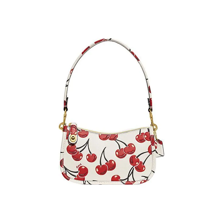 COACH Swinger Cow Leather Pochette, Shoulder Bag, Handbag, Shoulder Bag Trumpets Women's White & Red
