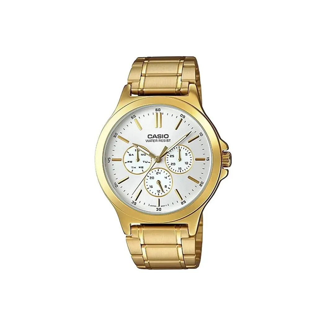 CASIO Standard Series Кварцевый механизм Нержавеющая сталь Ремешок Часы Мужские Белый циферблат MTP V300G 7A