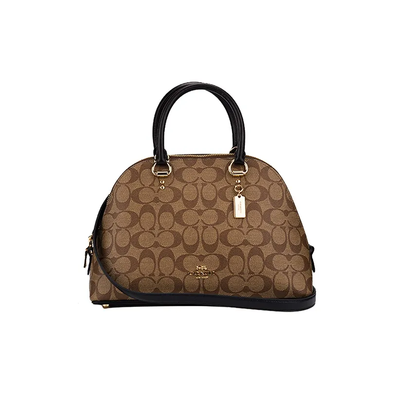 COACH Canvas С кожаными вставками Купольная сумка Сумка через плечо Сумка Большая Женская Коричневая