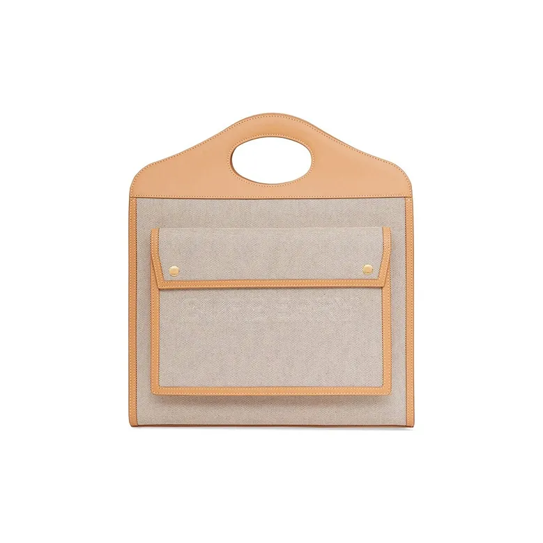 Burberry Pocket Bag Two Tone Canvas With Leather Canvas Bag, Tote Bag, Shopping Bag, Handbag Medium Size Women's Beige