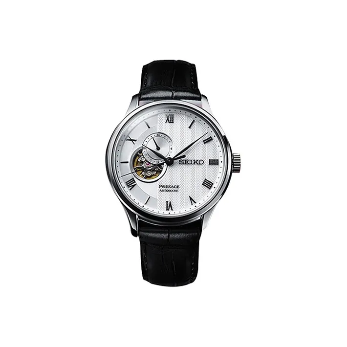 SEIKO Presage Series Manual Mechanical Movement Leather Strap Watch Men's Watches White Dial