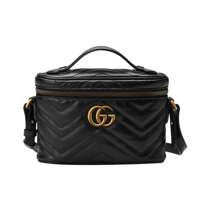 GUCCI Marmont Quilted Leather Makeup Bag, Shoulder Bag, Handbag Medium Women's Black