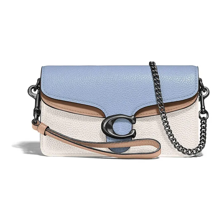 COACH Tabby Leather Crossbody Bag Chain Shoulder Bag Women's Blue White Multicolor