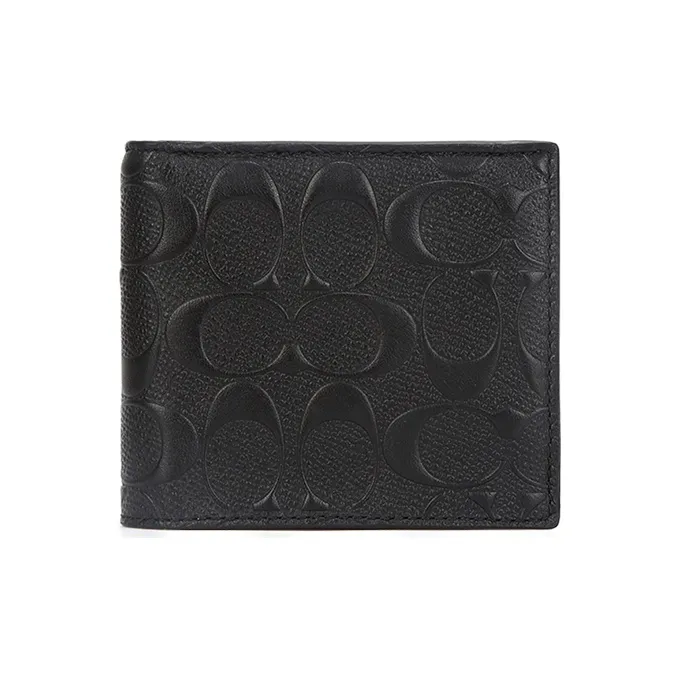 coach whipstitched Leather Coin Purse Wallet Bag Men's Black