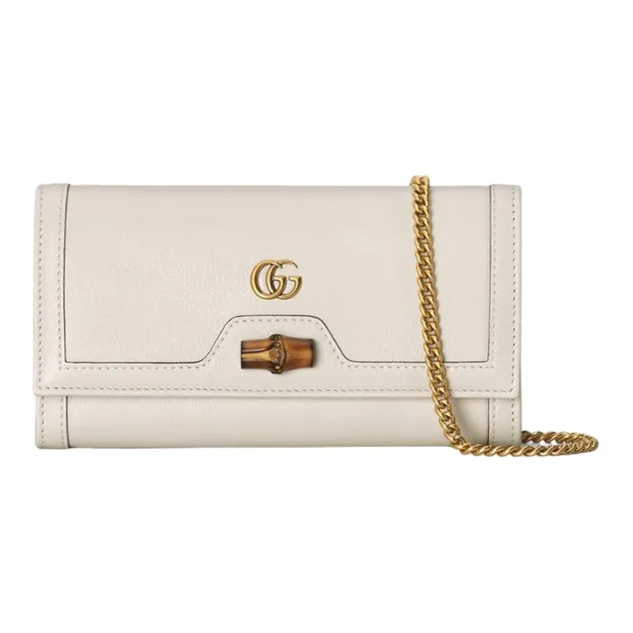 GUCCI Diana Leather Chain Wallet, Shoulder Bag, Crossbody Bag Women's White