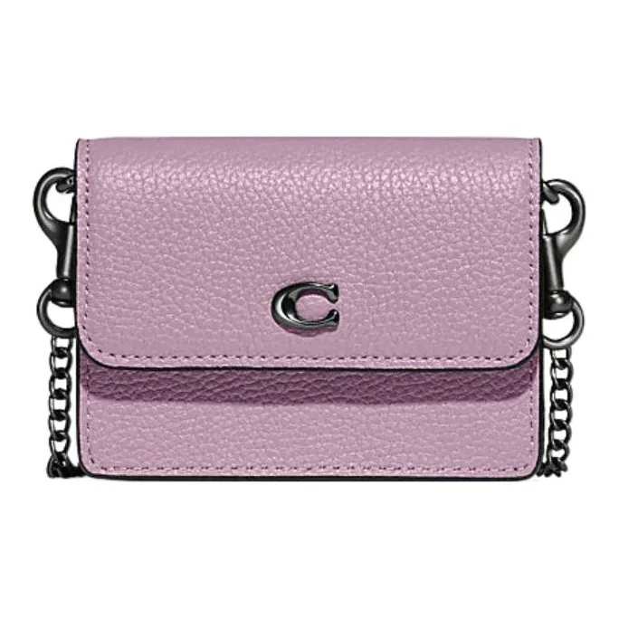 COACH Flap Cow Leather Chain Bag Crossbody Bag Card Holder Coin Purse Mini Women
s Taro Purple