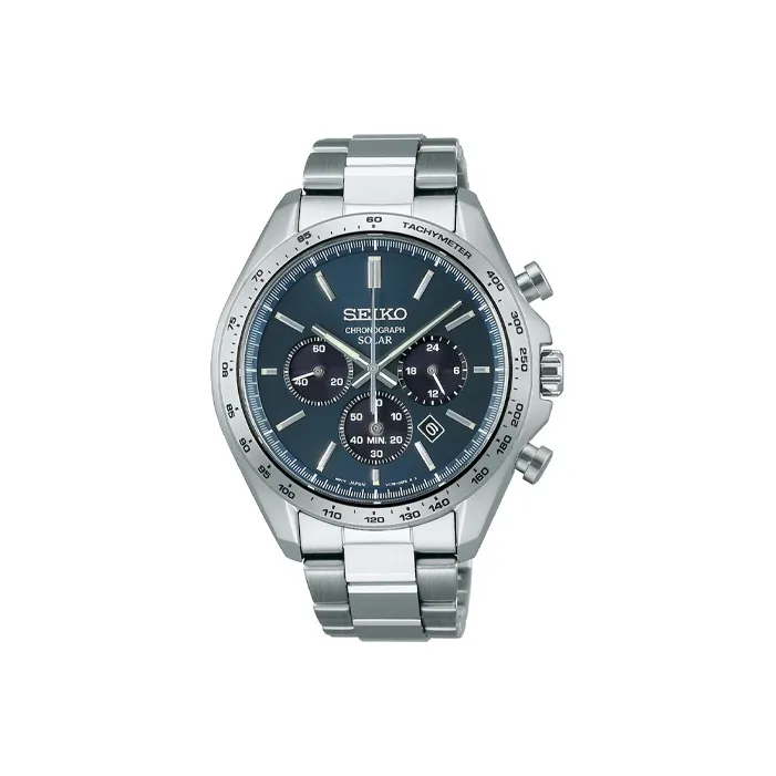 SEIKO Солнечный кварцевый механизм нержавеющая сталь ремешок мужские часы синий циферблат