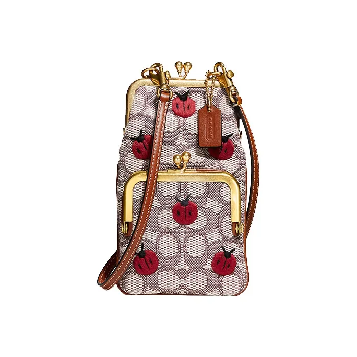 COACH Fabric Crossbody Cell Phone Pouch Mini Women's Khaki Brown