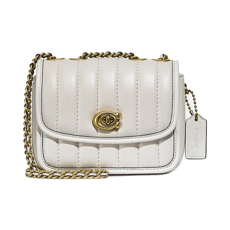 COACH Madison Leather With Fabric Small Square Bag Shoulder Bag, Crossbody Bag Mini Women's White