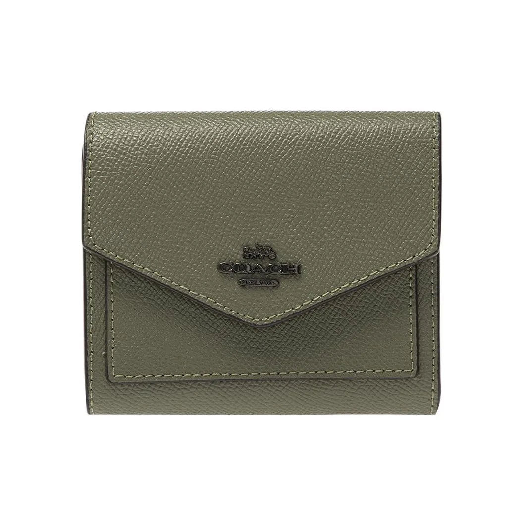 COACH Leather Wallet, Card Holder, Coin Purse Mini Women's Green
