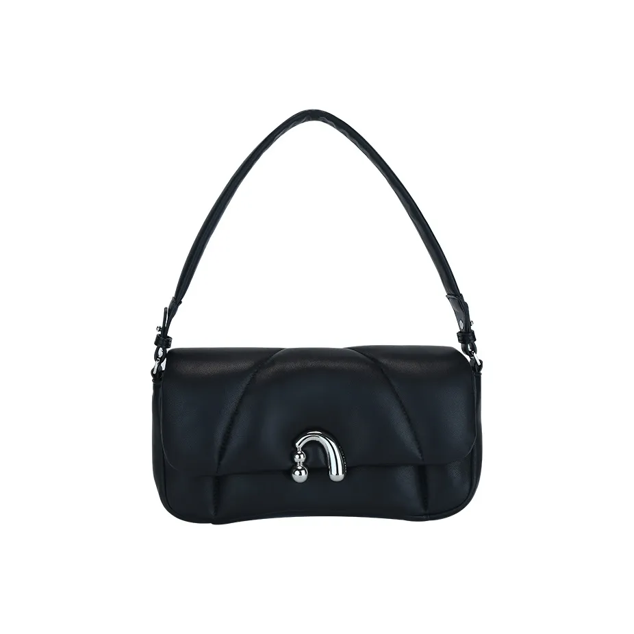 AMAZING SONG Sheepskin Flower Bun Bag, Shoulder Bag Women's Elegant Black