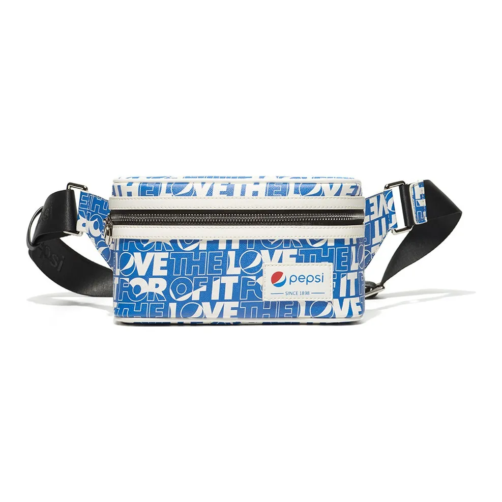 Pepsi Leather Sling Bag, Small Square Bag, Fanny Pack Regular Unisex Blue White