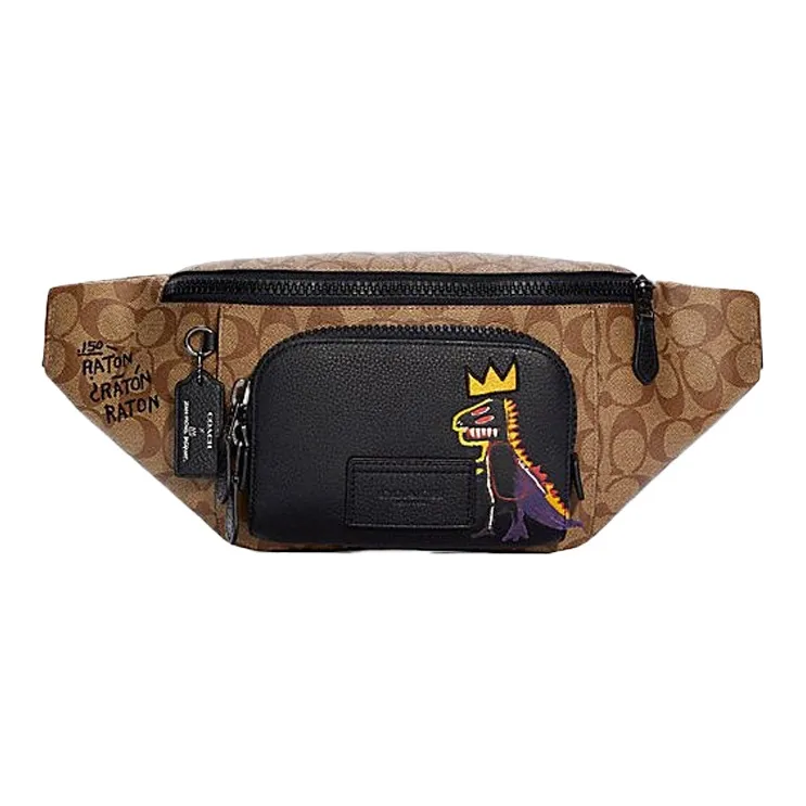 COACH Jean Michel Basquiat Collaboration Track Canvas With Leather Fanny Pack Tubas Men's Brown & Black