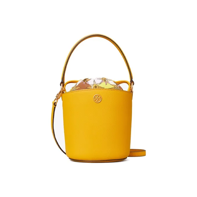 TORY BURCH Robinson Leather Bucket Bag, Handbag, Shoulder Bag, Crossbody Bag Mini Women's Gold