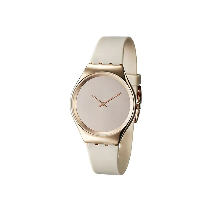 SWATCH Skin Series Кварцевый механизм Женские часы 38 мм Белый циферблат Корпус из нержавеющей стали Силиконовый ремешок