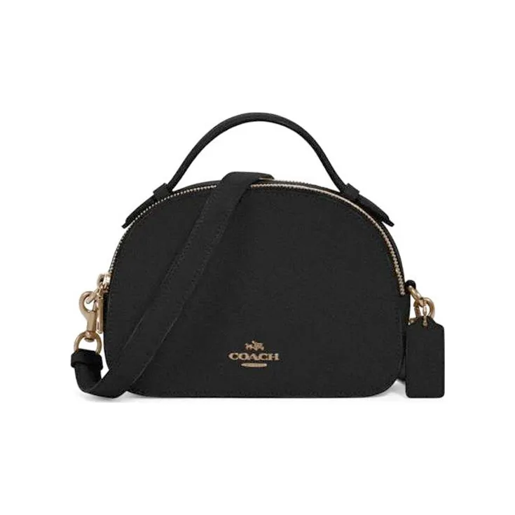 COACH Leather Chinese Steamed Bun Bag, Dome Bag, Round Bag, Portable Crossbody Bag, Shoulder Bag Trumpets Women's Black
