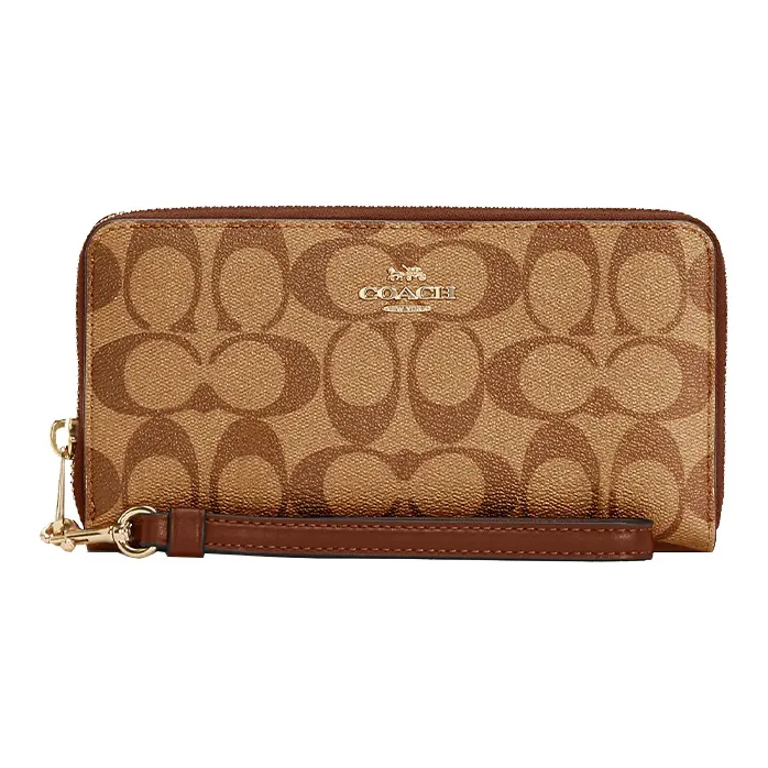 COACH Canvas With Leather Wallet Clutch Regular Women's Rosewood & Light Khaki Monogram