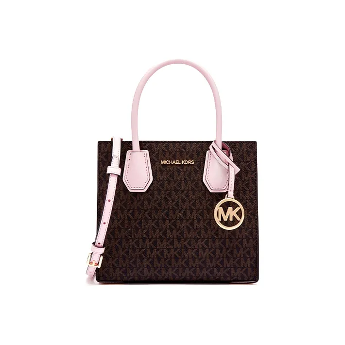 MICHAEL KORS Mercer Leather Trunk Bag, Shoulder Bag, Crossbody Bag, Handbag Medium Size Women's Brown & Pink