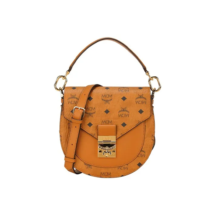 MCM Patricia Visetos Leather Trim Saddle Bag, Portable Crossbody Bag, Shoulder Bag Women's