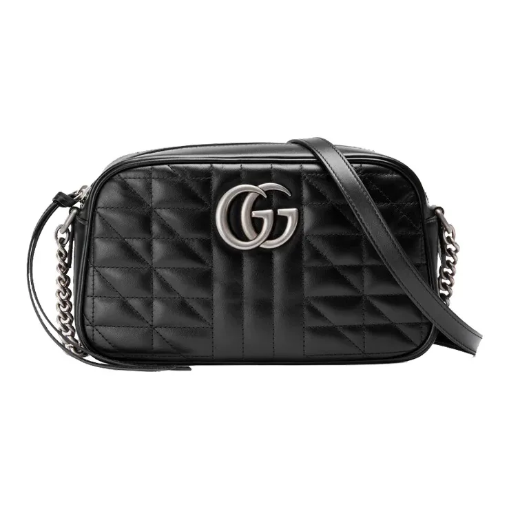 GUCCI GG Marmont Quilting Leather Camera Bag Shoulder Bag Crossbody Bag Small Size Women's Black