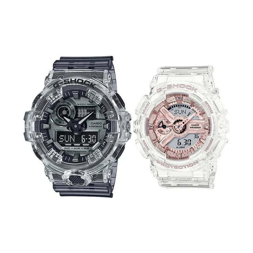 CASIO Парные часы Коллекция GA GMA Кварцевый механизм Часы Унисекс Черный циферблат GA 700SK 1ADR+GMA S110SR 7A