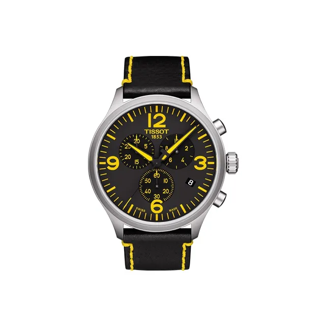 TISSOT Speed Run Series Кварцевый механизм Мужские часы Часы 45 мм Черный циферблат Корпус из нержавеющей стали Кожаный ремешок