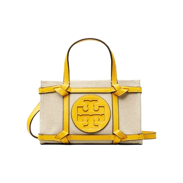 TORY BURCH Ella Canvas Tote Bag, Shopping Bag, Canvas Bag, Shoulder Bag, Handbag Mini Women's Yellow