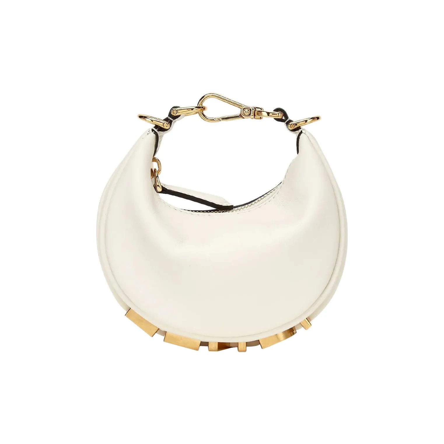 FENDI Fendigraphy Cow Leather Handbag Wrist Bag Nano Women's White