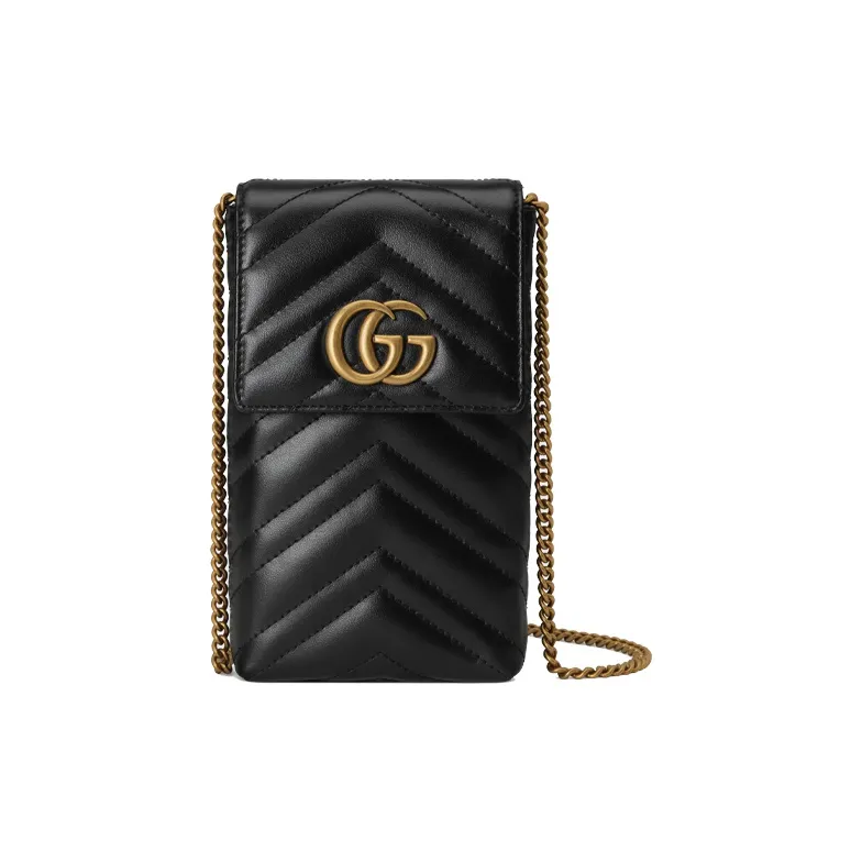 GUCCI Marmont Quilting Leather Shoulder Bags Handbags Cell Phone Pouch Women's Black