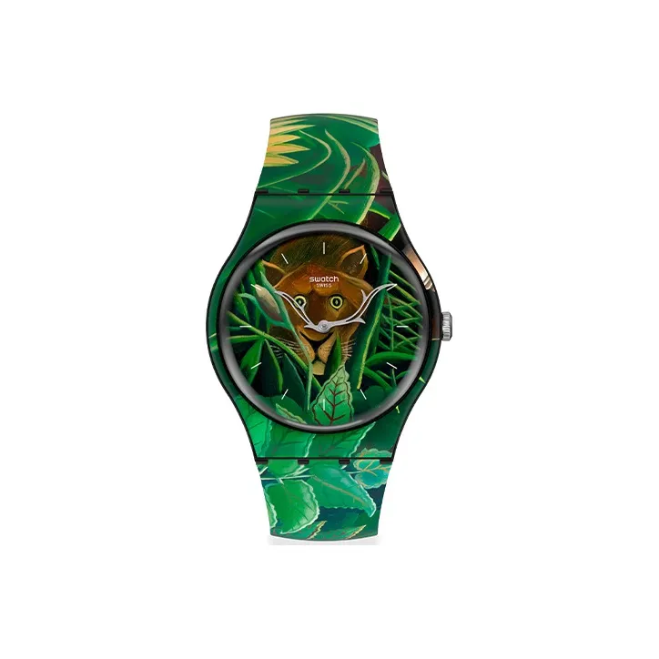 SWATCH Arts Collaboration Collection Кварцевый механизм Унисекс Часы 41 мм Зеленый циферблат Пластиковый корпус Часы Силиконовый ремешок