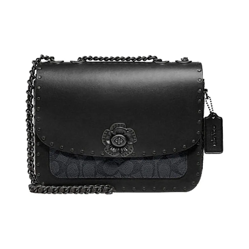 COACH Madison Кожаная маленькая квадратная сумка сумка через плечо плечевая сумка средний размер женский черный