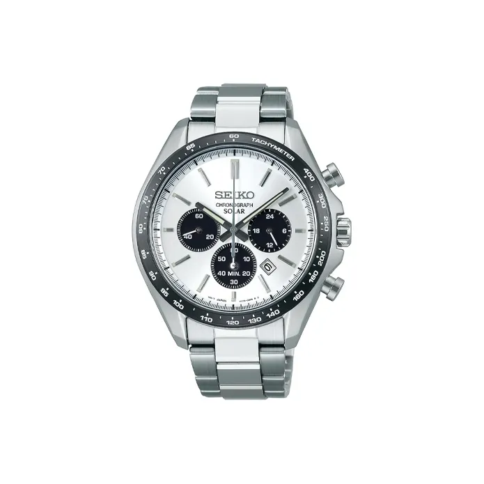 SEIKO Солнечный Кварцевый Механизм Нержавеющая Сталь Ремешок Часы Мужские Серебристый Циферблат