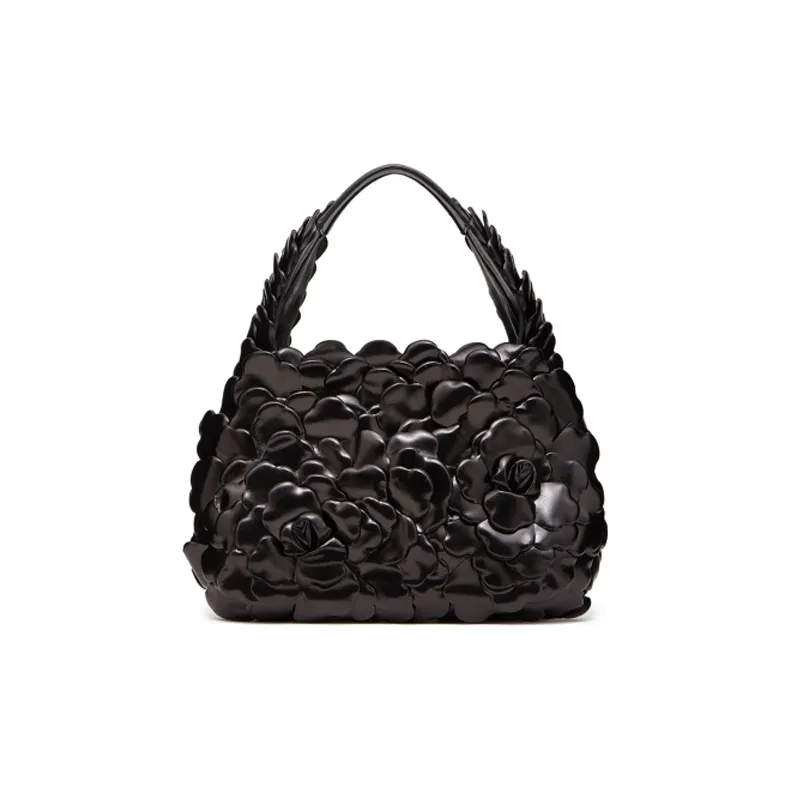 Valentino Atelier Leather Petal Hobo Bag, Dumpling Bag, One Shoulder Handbag Trumpets Women's Black