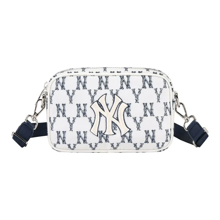 MLB Monogram Collection Nylon Fabric Camera Bag, Fanny Pack, Crossbody Bag, Shoulder Bag Unisex Blue White