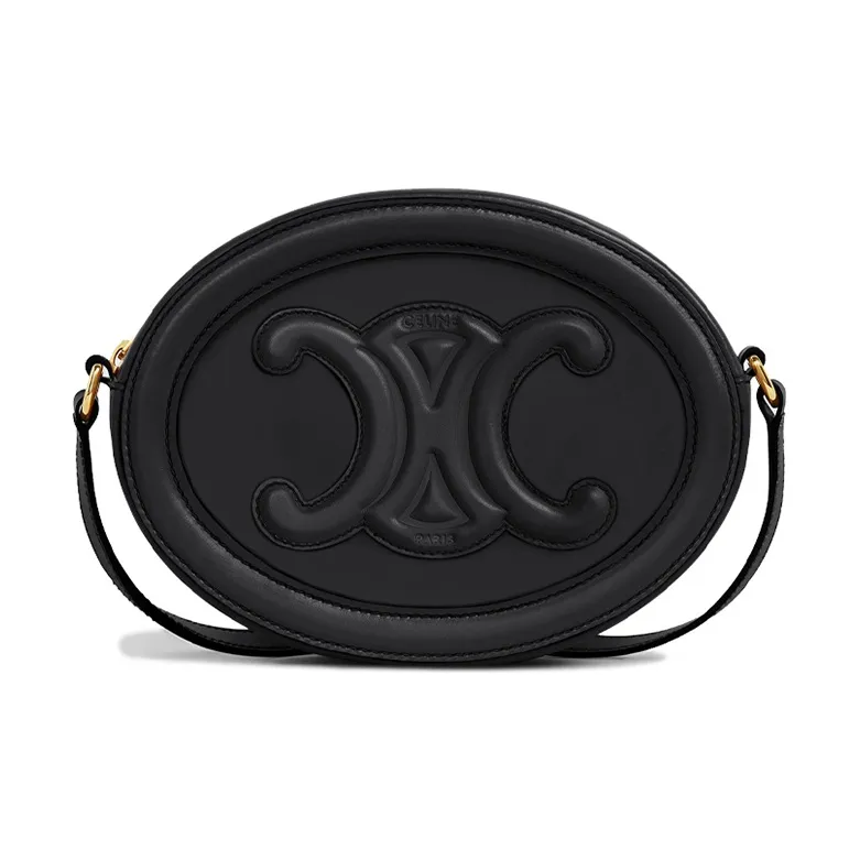 CELINE Triomphe Smooth Cow Leather Round Bag Wallet Shoulder Bag Crossbody Bag Medium Size Women's Black