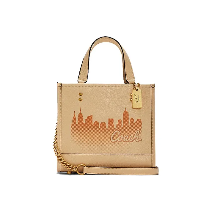 COACH Jennifer Коллаборация Кожа Тоут Сумка Сумка для покупок Сумка через плечо Сумка Маленькая Женская Бежевая Желтая