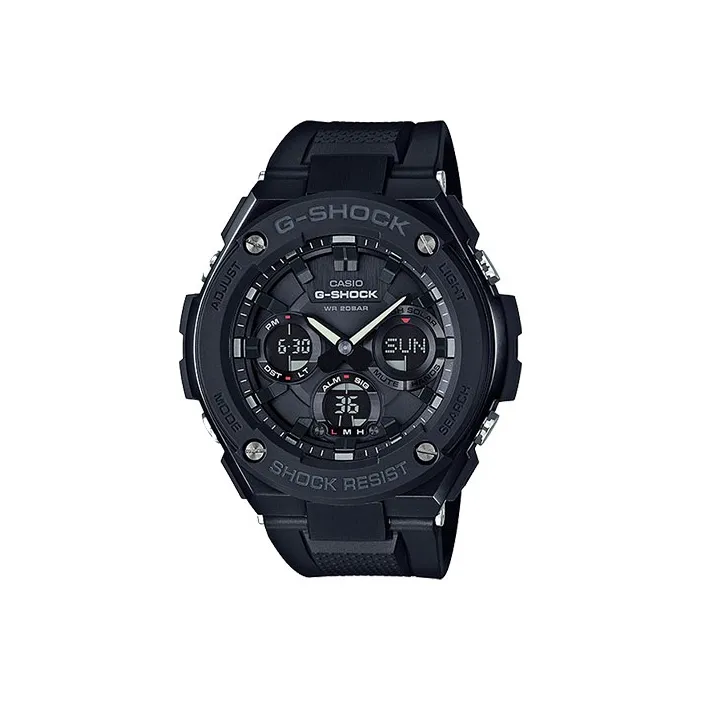 CASIO г Steel Collection S Dual Display Железо Сердце Солнечный Кварцевый механизм Смола Ремень Часы Мужские Черный циферблат