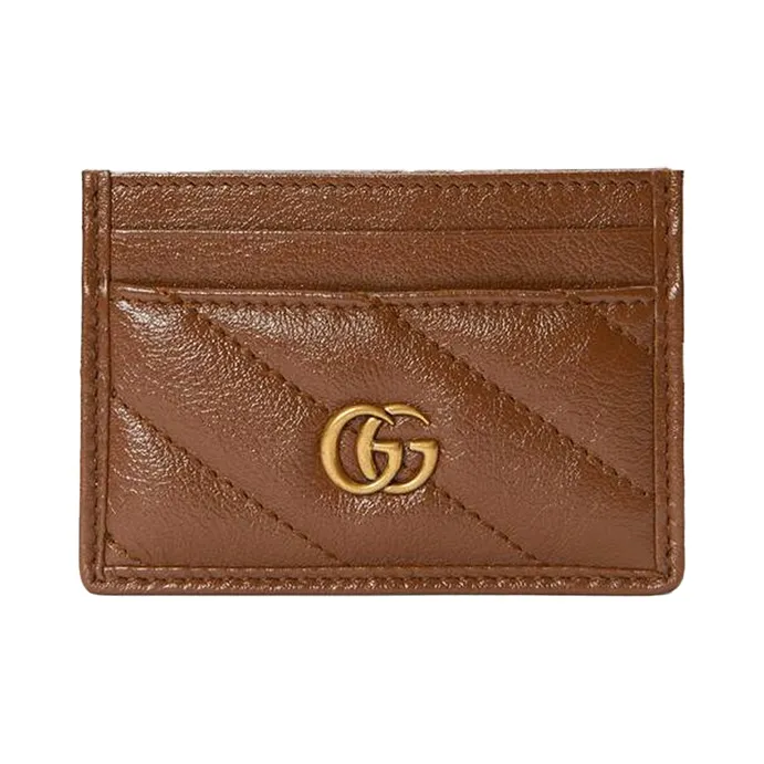 GUCCI Marmont Quilted Кожаный держатель для карт Держатель для карт Женский Коричневый