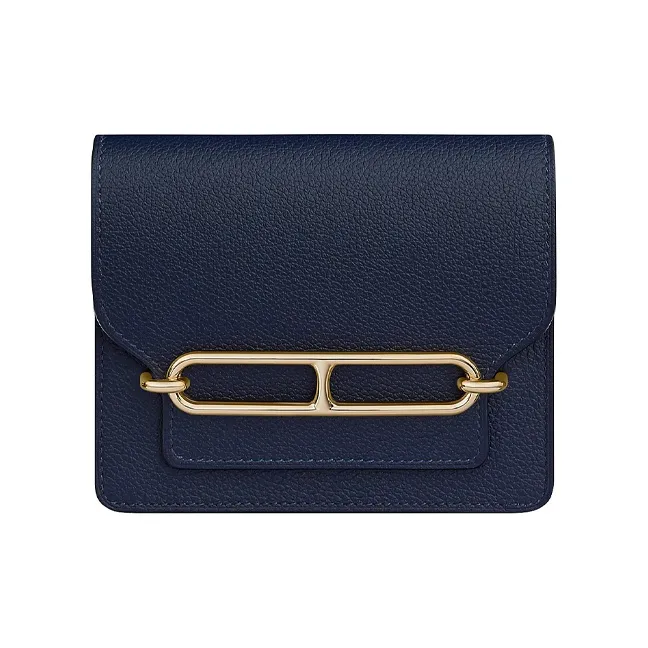 HERMES Roulis Evercolor Calfskin Pig Nose Wallet Coin Purse Fanny Pack Women's 2Z Bleu Nuit Midnight Blue