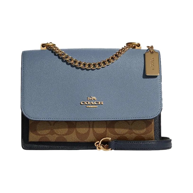 COACH Klare Coated Canvas With Leather Trunk Bag, Shoulder Bag, Crossbody Bag Small Size Women's Khaki & Blue