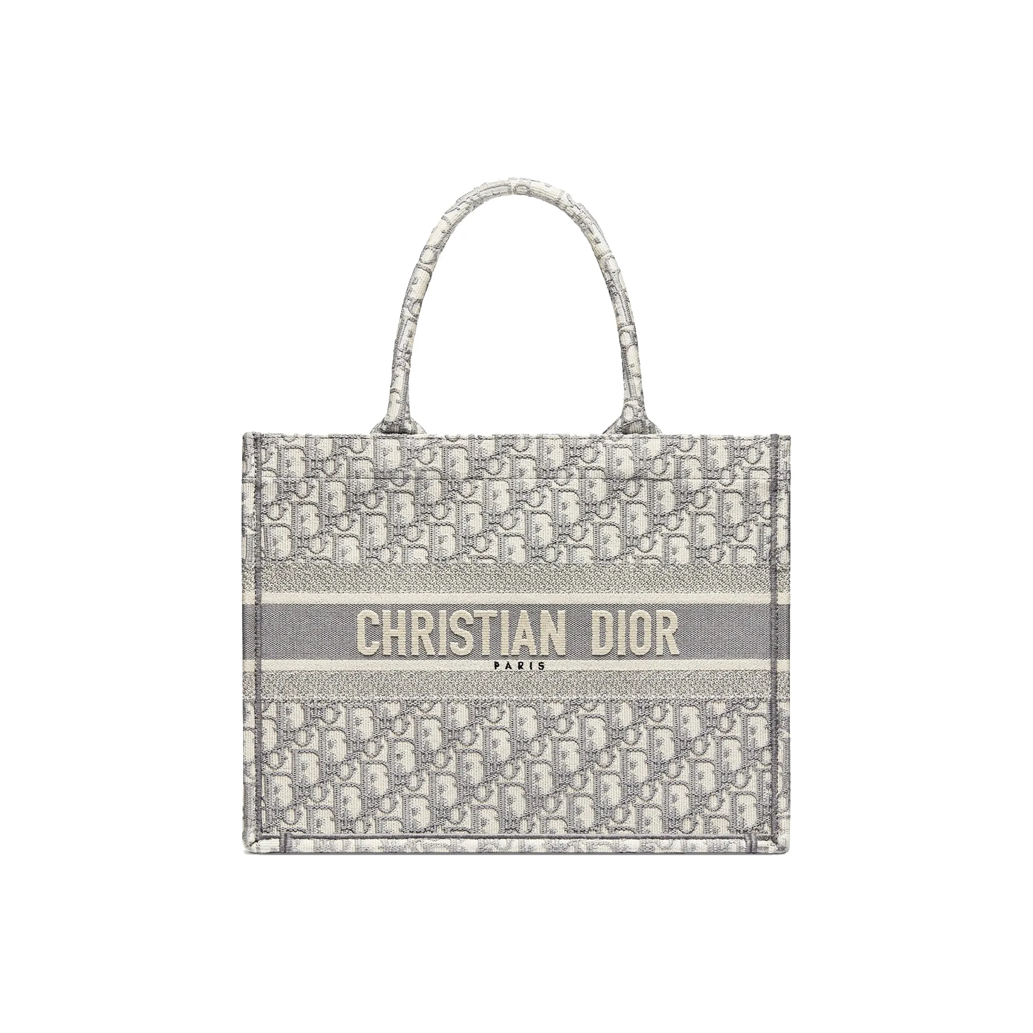DIOR Medium DIOR Book Tote Ecru And Gray DIOR Oblique Embroidery