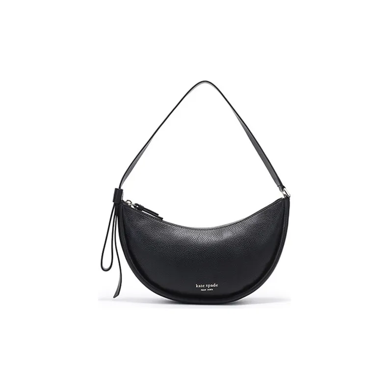 Kate Spade Smile Cow Leather Shoulder Bag, Crescent Bag, Shoulder Bag Small Size Women's Black