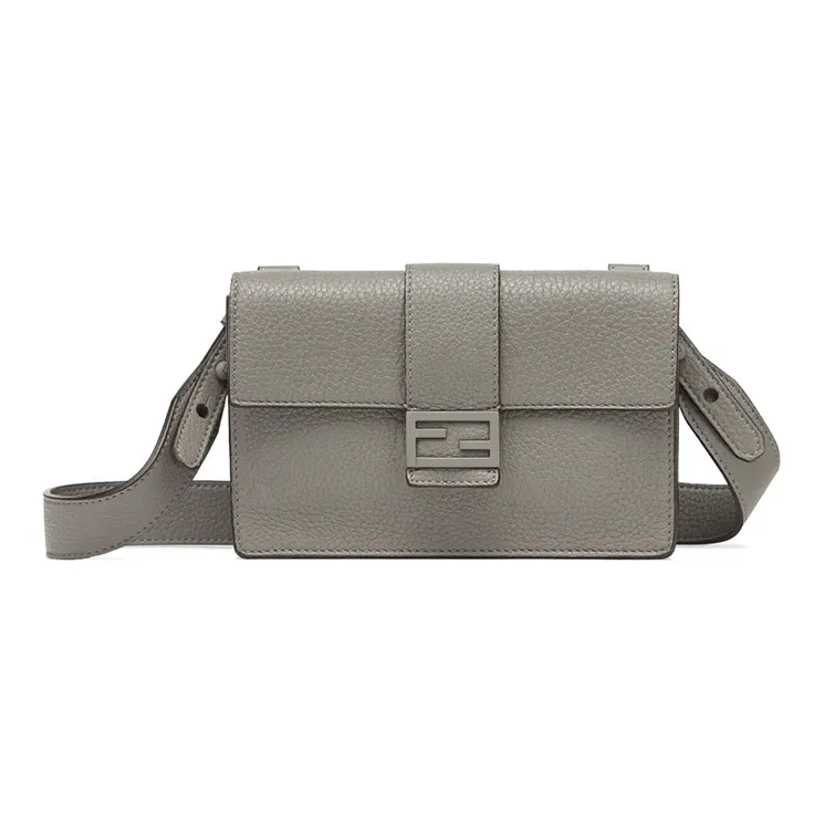 FENDI Baguette Calfskin Baguette Bag, Handheld Shoulder Bag, Crossbody Bag Men's Gray