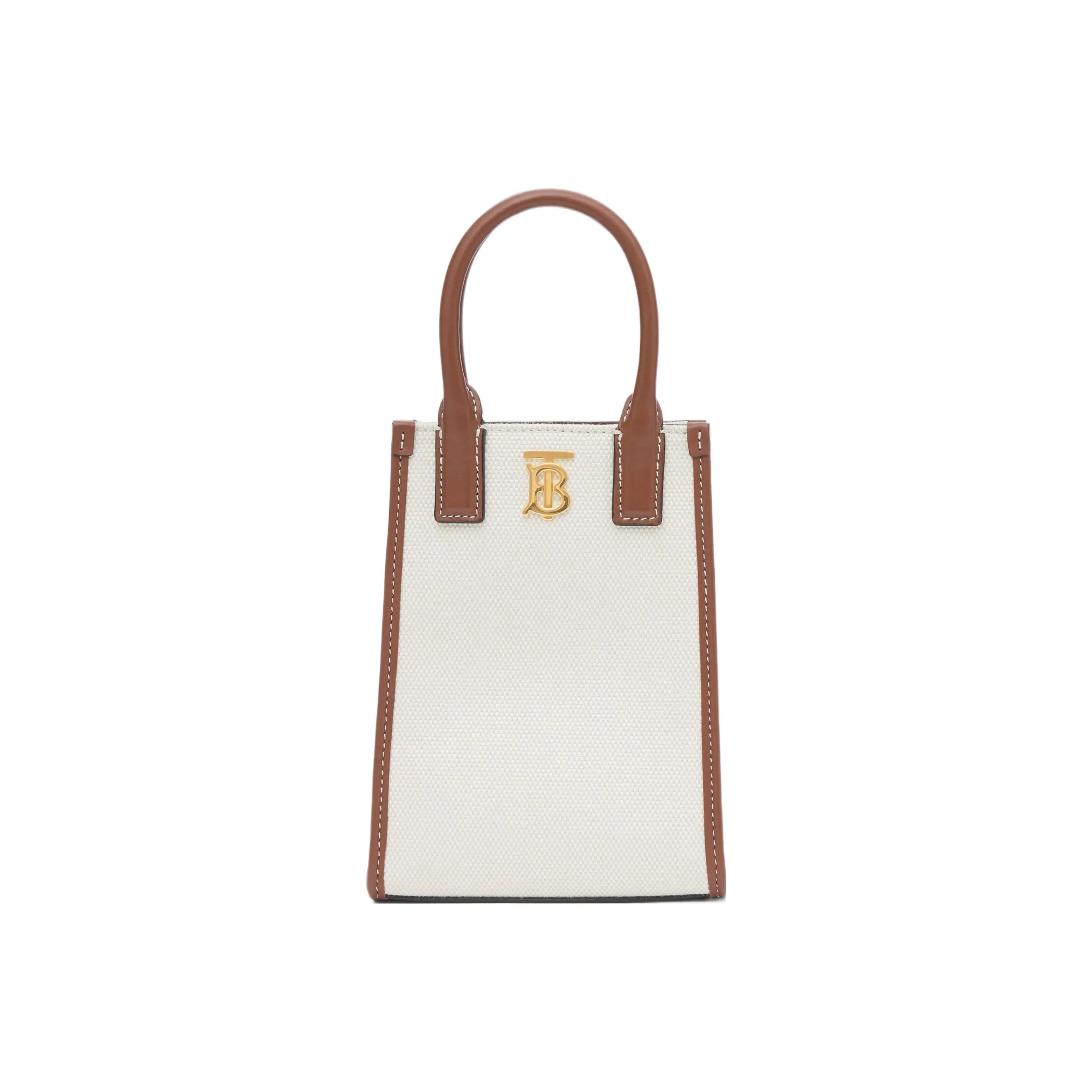 Burberry Monogram Canvas With Leather One Shoulder Crossbody Handheld Handbags Extra Small Women's Beige/Tan
