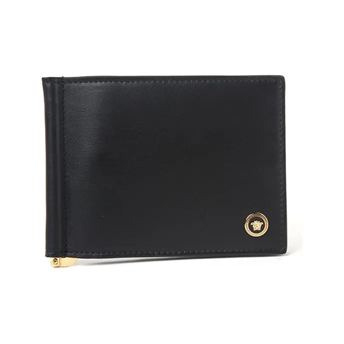 VERSACE Cow Leather Wallet, Card Holder Men's Black