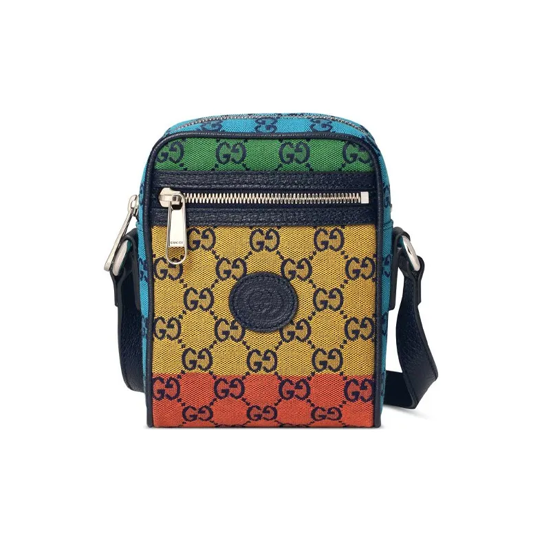 GUCCI Canvas With Leather Cell Phone Pouch, Shoulder Bag, Crossbody Bag Unisex Multicolor
