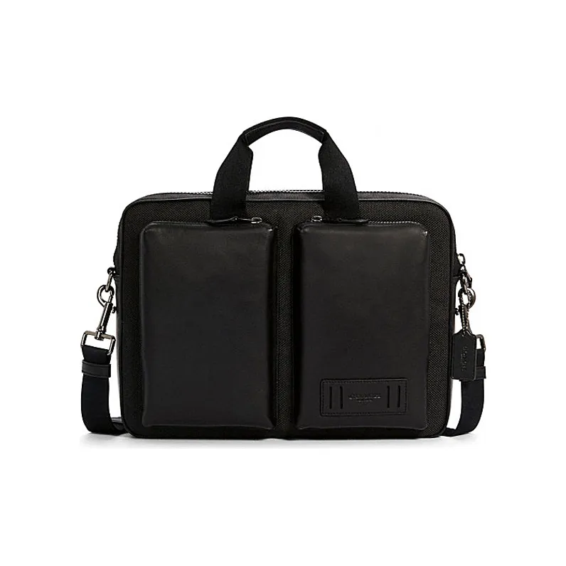 COACH Cowhide Leather Laptop Bag Briefcase Business Bag One Shoulder Handbag Large Size Men's Black