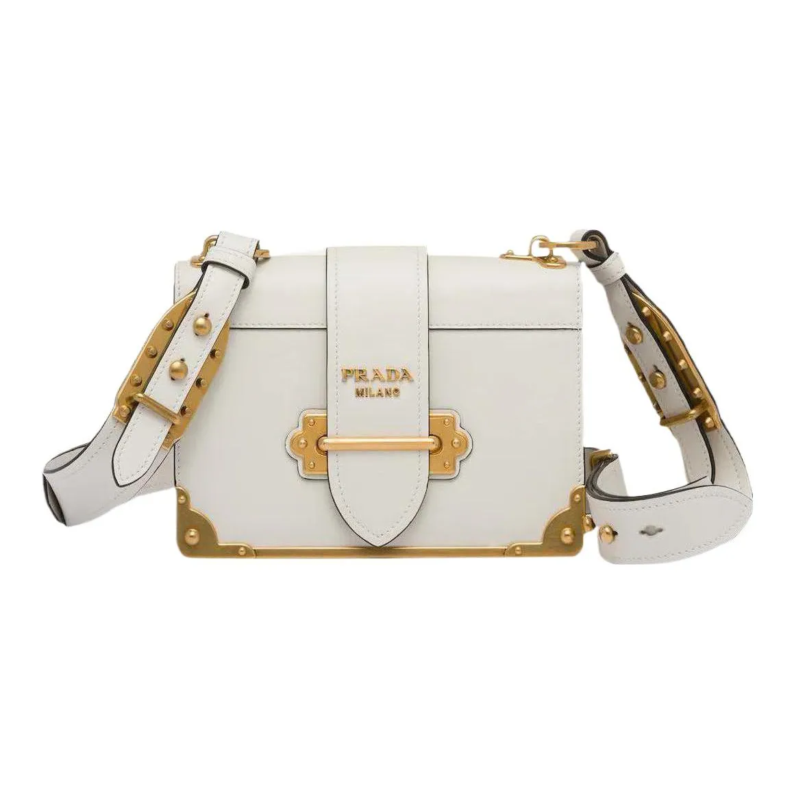 PRADA Cahier Leather One Shoulder Handbag, Crossbody Bag Women's White